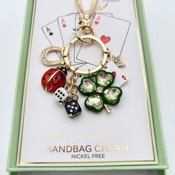 True To Form Handbag Charm Lucky Clover Ladybug Dice Key Ring Clip On - Picture 3 of 3